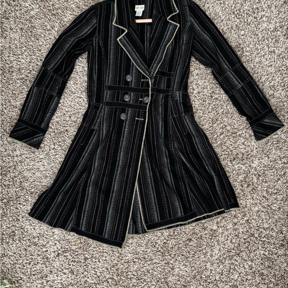 Classic Black Trench Coat with Pinstripes